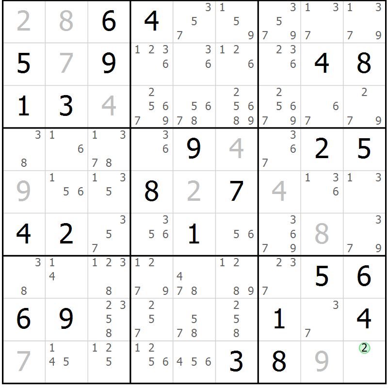 Position des candidats pour la solution de la Gr 77 page 80 du magazine de sudoku Virtuose n° 106