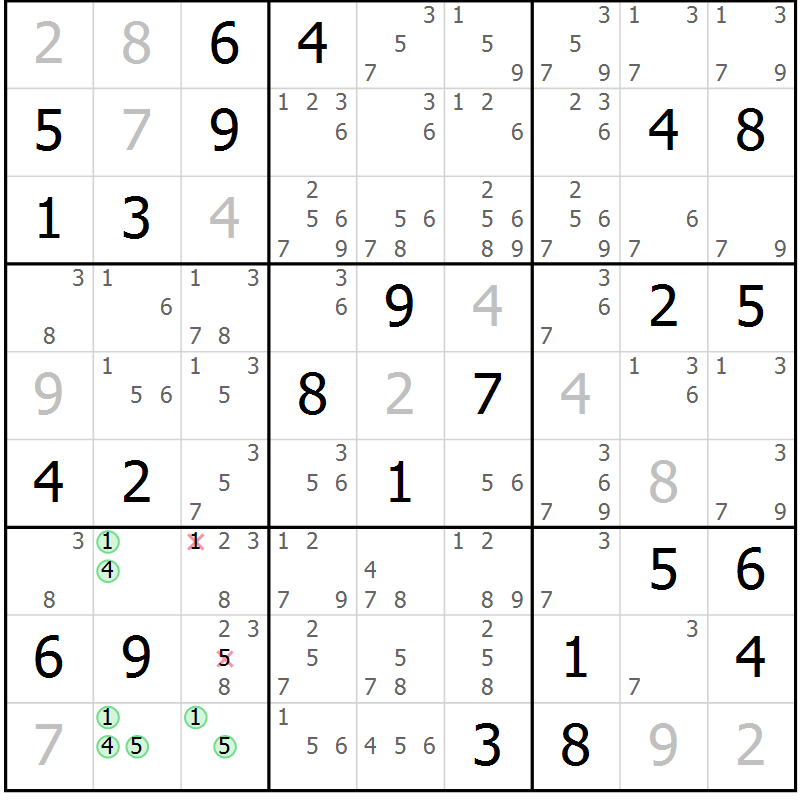 Position des candidats pour la solution de la Gr 77 page 80 du magazine de sudoku Virtuose n° 106