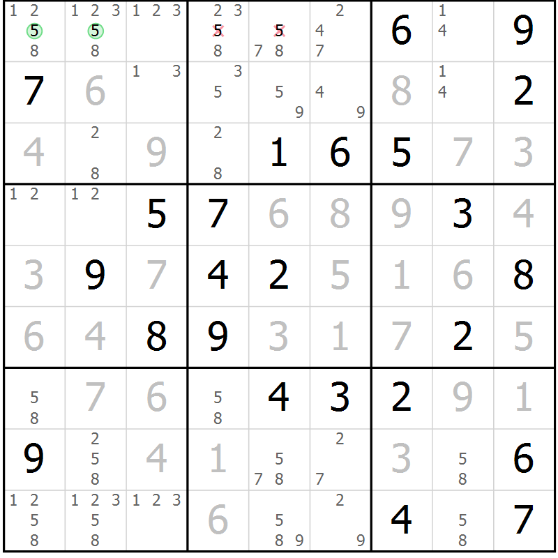 Position des candidats pour la solution de la Gr 78 page 81 du magazine de sudoku Virtuose n° 106