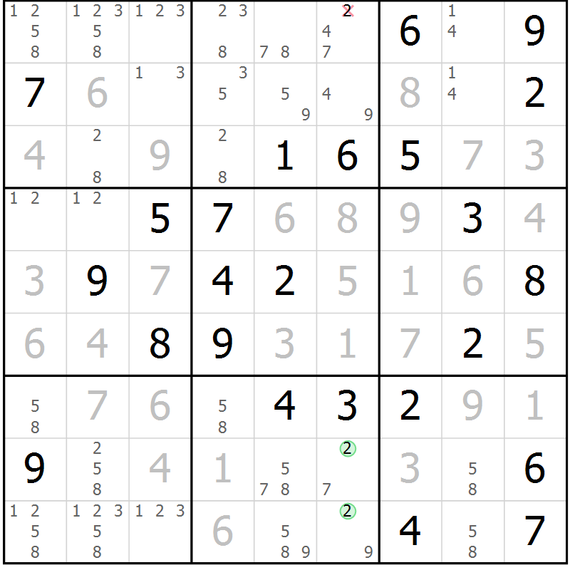 Position des candidats pour la solution de la Gr 78 page 81 du magazine de sudoku Virtuose n° 106