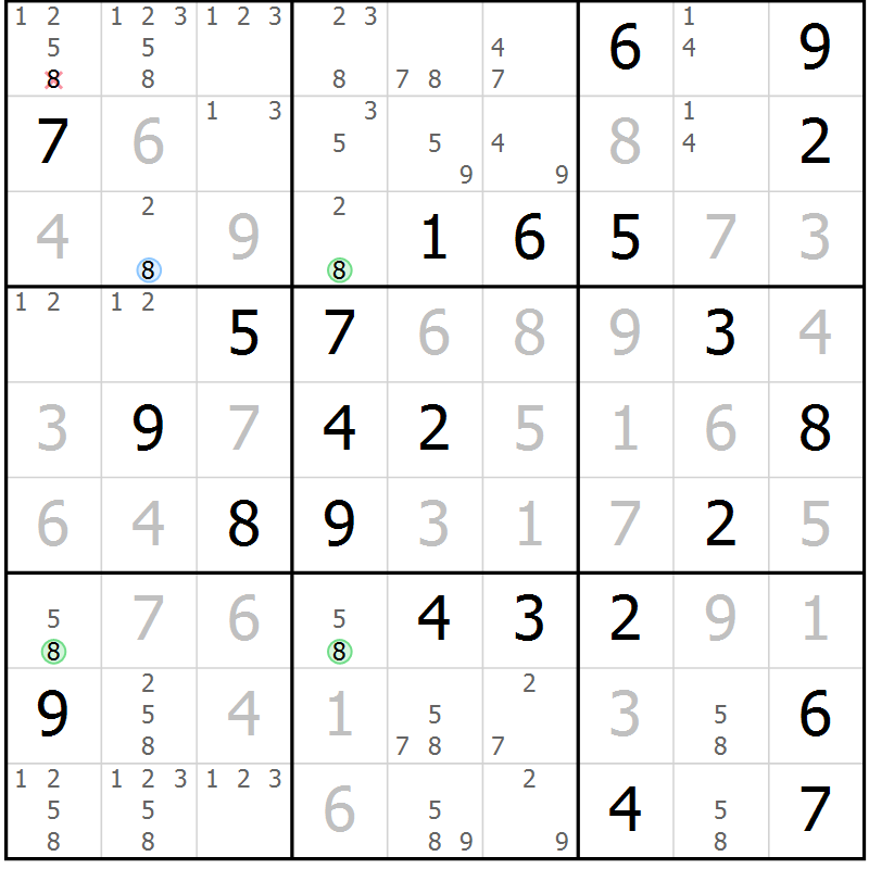 Position des candidats pour la solution de la Gr 78 page 81 du magazine de sudoku Virtuose n° 106