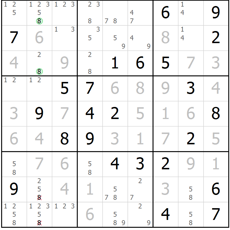 Position des candidats pour la solution de la Gr 78 page 81 du magazine de sudoku Virtuose n° 106