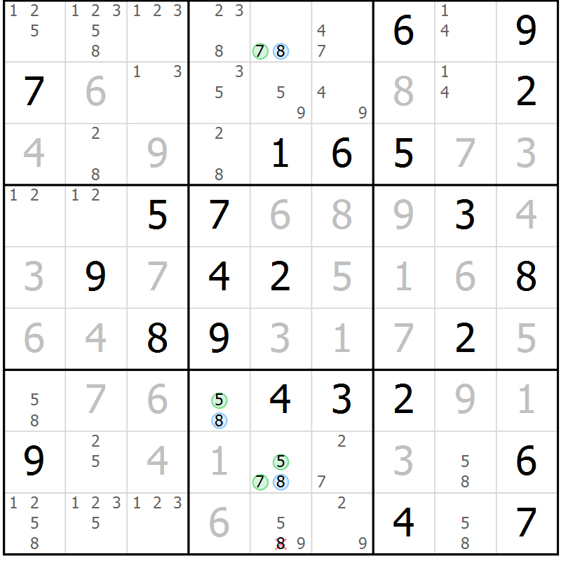 Position des candidats pour la solution de la Gr 78 page 81 du magazine de sudoku Virtuose n° 106