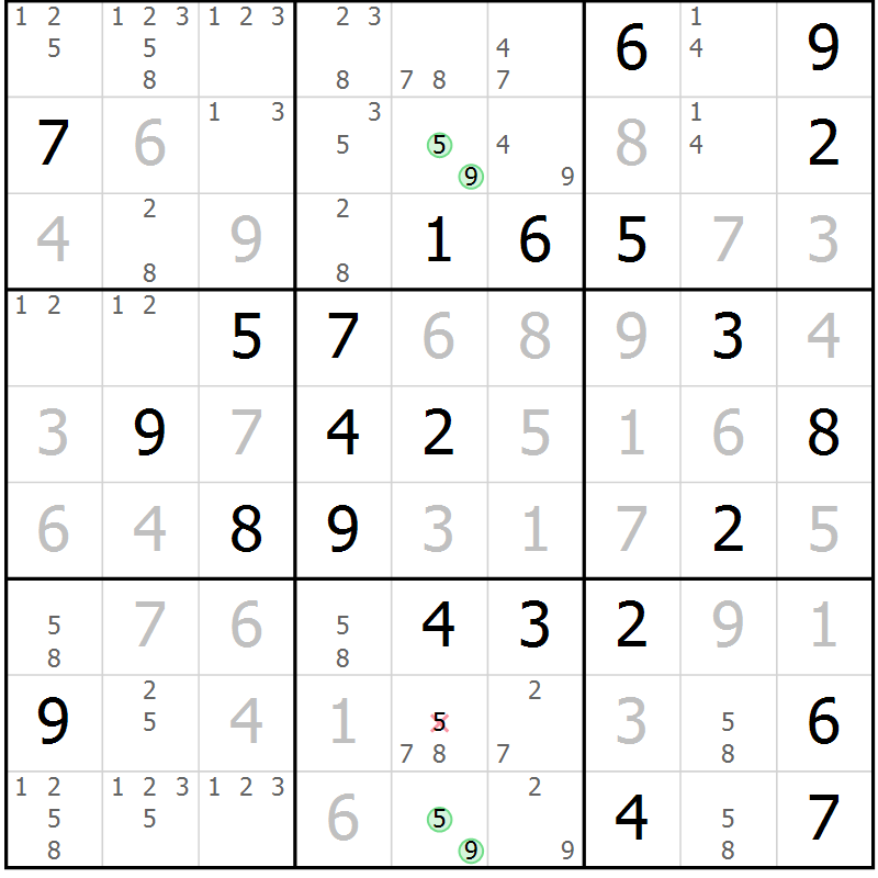 Position des candidats pour la solution de la Gr 78 page 81 du magazine de sudoku Virtuose n° 106