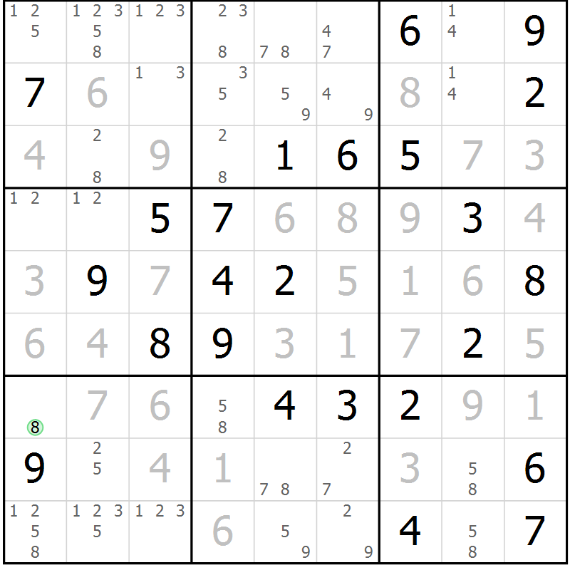 Position des candidats pour la solution de la Gr 78 page 81 du magazine de sudoku Virtuose n° 106