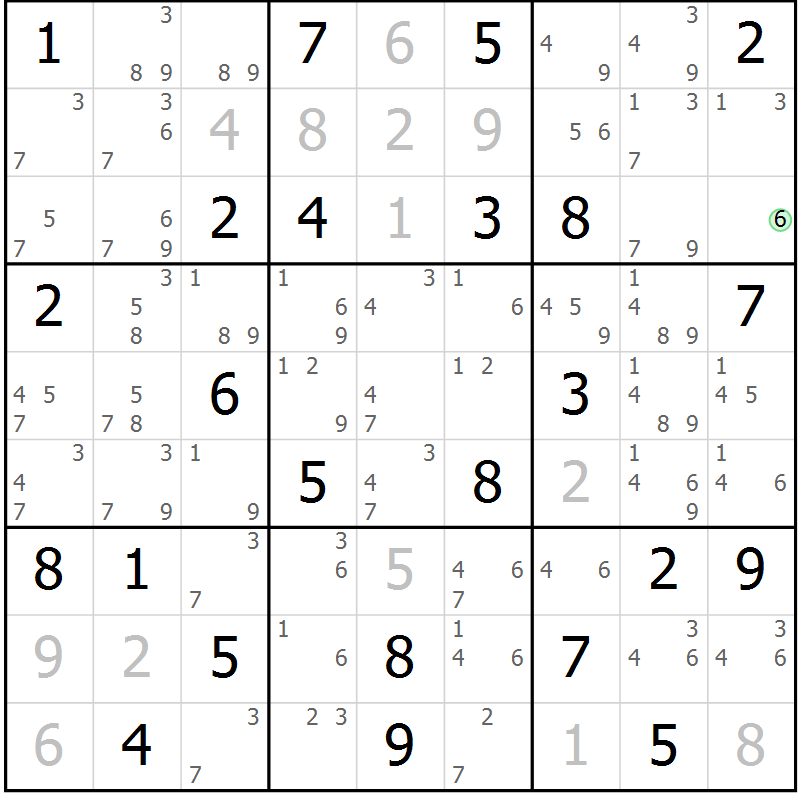Position des candidats pour la solution de la Gr 79 page 82 du magazine de sudoku Virtuose n° 106
