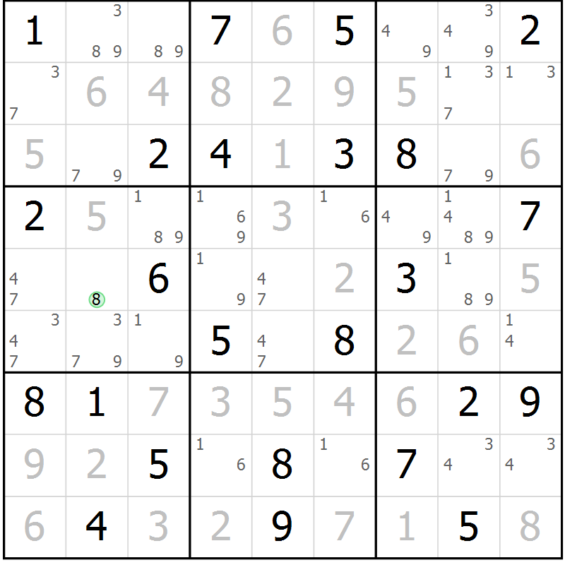 Position des candidats pour la solution de la Gr 79 page 82 du magazine de sudoku Virtuose n° 106