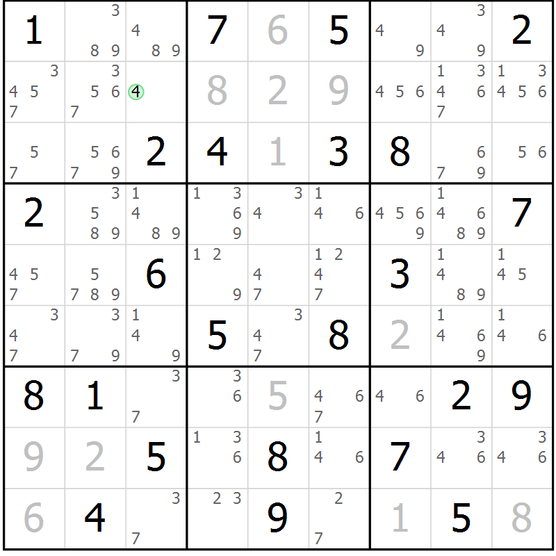 Position des candidats pour la solution de la Gr 79 page 82 du magazine de sudoku Virtuose n° 106