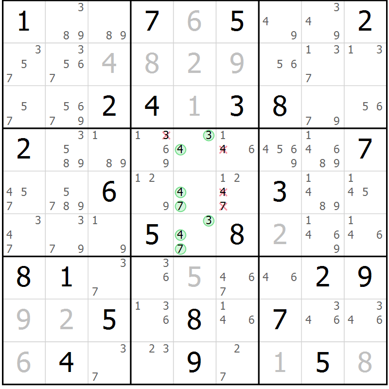 Position des candidats pour la solution de la Gr 79 page 82 du magazine de sudoku Virtuose n° 106