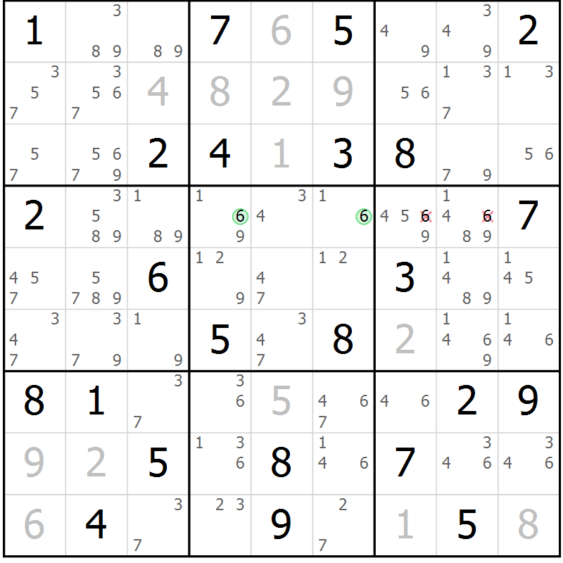 Position des candidats pour la solution de la Gr 79 page 82 du magazine de sudoku Virtuose n° 106