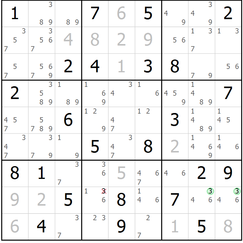 Position des candidats pour la solution de la Gr 79 page 82 du magazine de sudoku Virtuose n° 106