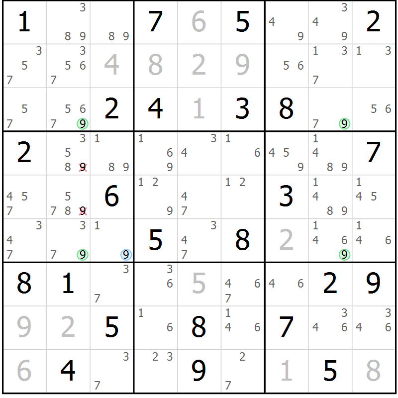 Position des candidats pour la solution de la Gr 79 page 82 du magazine de sudoku Virtuose n° 106