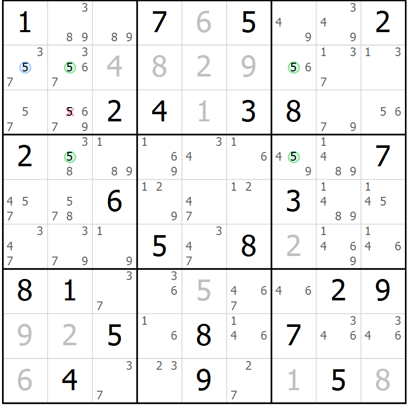 Position des candidats pour la solution de la Gr 79 page 82 du magazine de sudoku Virtuose n° 106