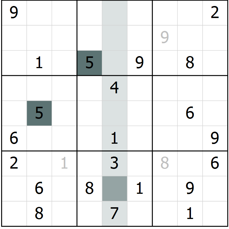 Position des candidats pour la solution de la Gr 8 page 11 du magazine de sudoku Virtuose n° 106