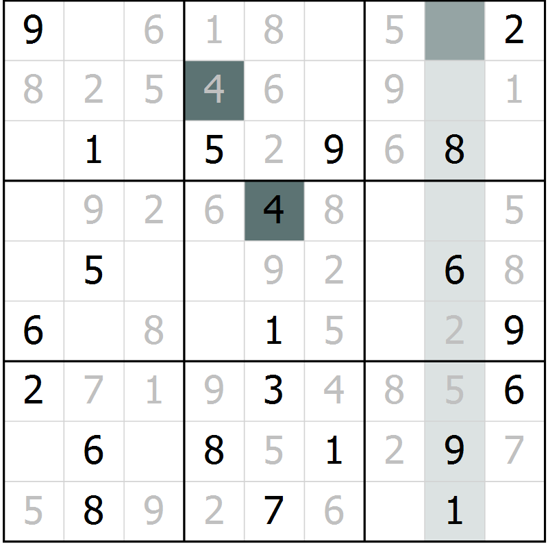 Position des candidats pour la solution de la Gr 8 page 11 du magazine de sudoku Virtuose n° 106