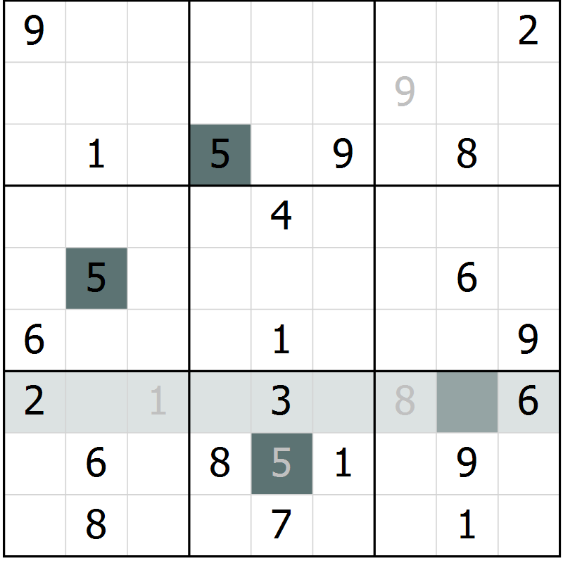 Position des candidats pour la solution de la Gr 8 page 11 du magazine de sudoku Virtuose n° 106