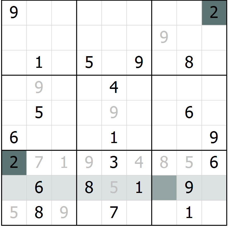 Position des candidats pour la solution de la Gr 8 page 11 du magazine de sudoku Virtuose n° 106