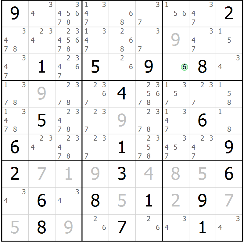 Position des candidats pour la solution de la Gr 8 page 11 du magazine de sudoku Virtuose n° 106