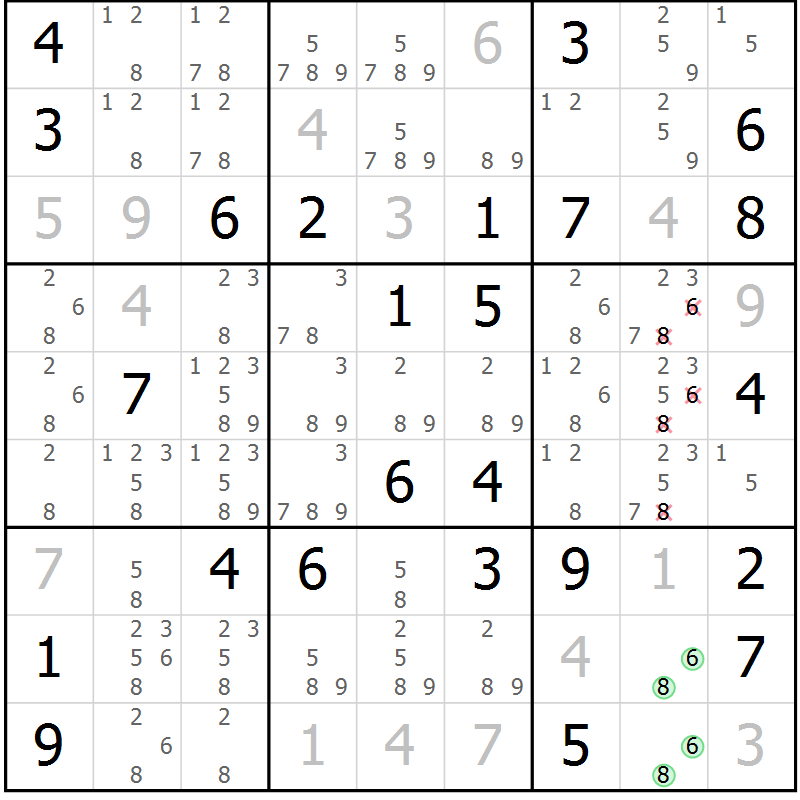 Position des candidats pour la solution de la Gr 80 page 83 du magazine de sudoku Virtuose n° 106