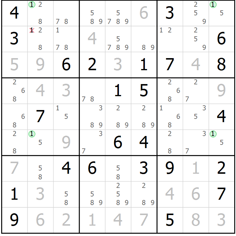 Position des candidats pour la solution de la Gr 80 page 83 du magazine de sudoku Virtuose n° 106