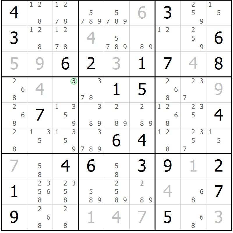 Position des candidats pour la solution de la Gr 80 page 83 du magazine de sudoku Virtuose n° 106