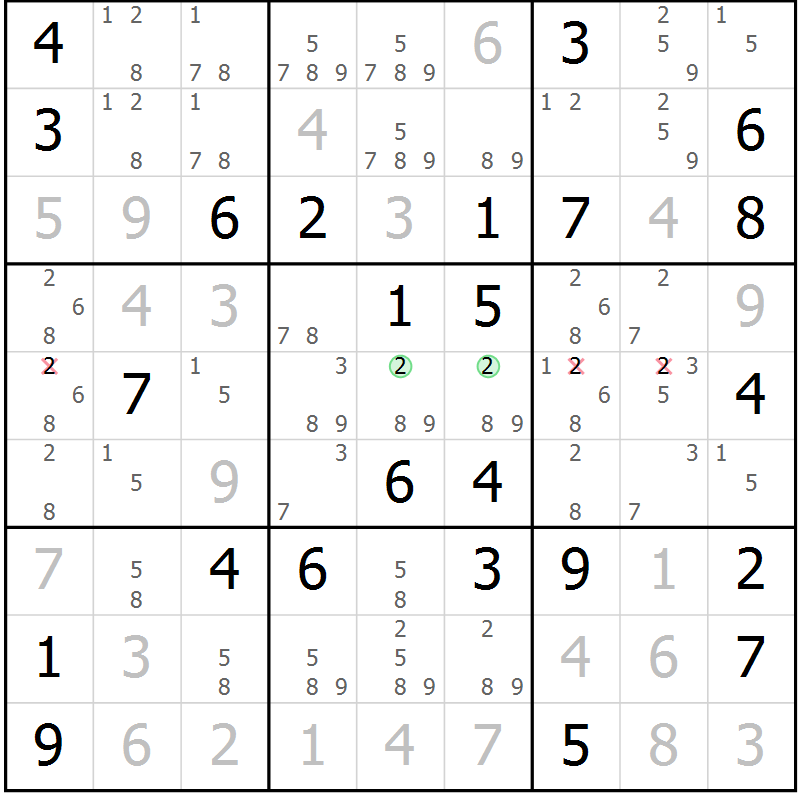 Position des candidats pour la solution de la Gr 80 page 83 du magazine de sudoku Virtuose n° 106