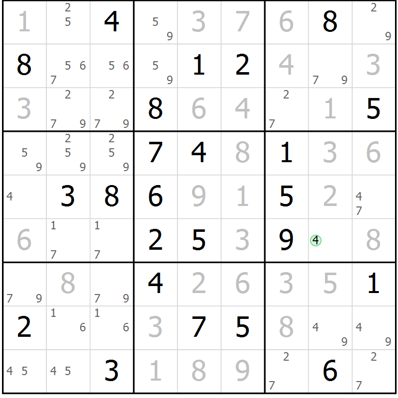 Position des candidats pour la solution de la Gr 81 page 84 du magazine de sudoku Virtuose n° 106