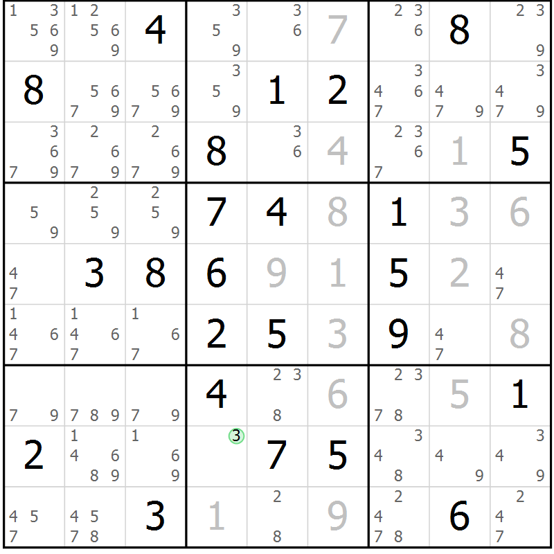 Position des candidats pour la solution de la Gr 81 page 84 du magazine de sudoku Virtuose n° 106