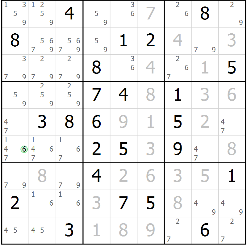 Position des candidats pour la solution de la Gr 81 page 84 du magazine de sudoku Virtuose n° 106
