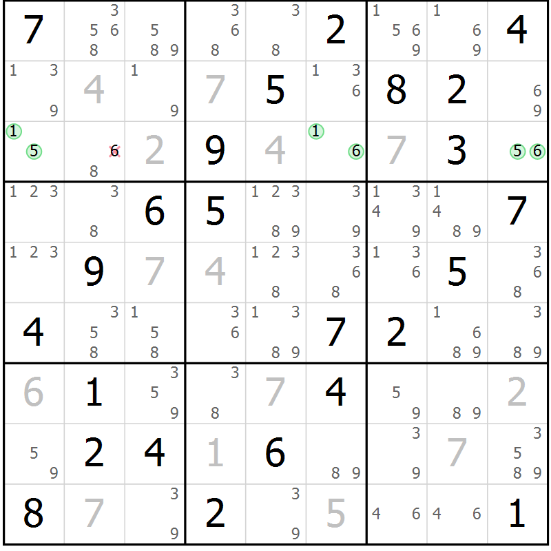 Position des candidats pour la solution de la Gr 82 page 85 du magazine de sudoku Virtuose n° 106