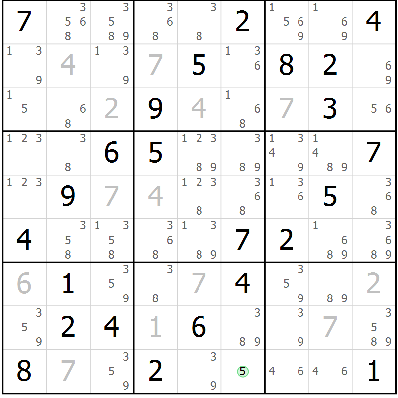 Position des candidats pour la solution de la Gr 82 page 85 du magazine de sudoku Virtuose n° 106