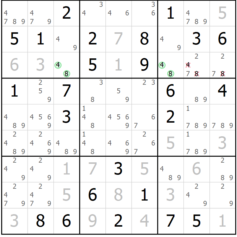Position des candidats pour la solution de la Gr 83 page 86 du magazine de sudoku Virtuose n° 106