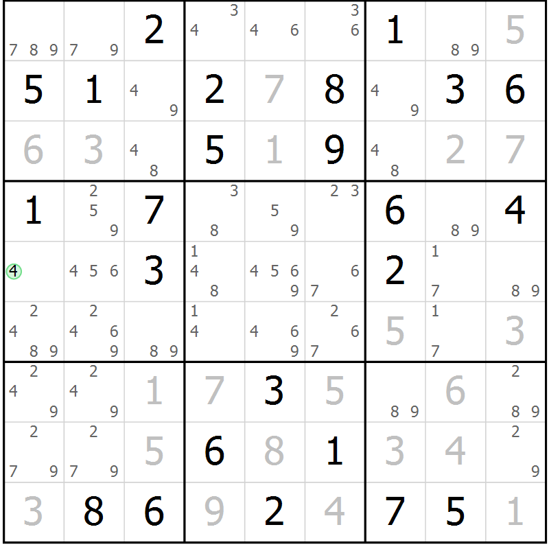 Position des candidats pour la solution de la Gr 83 page 86 du magazine de sudoku Virtuose n° 106