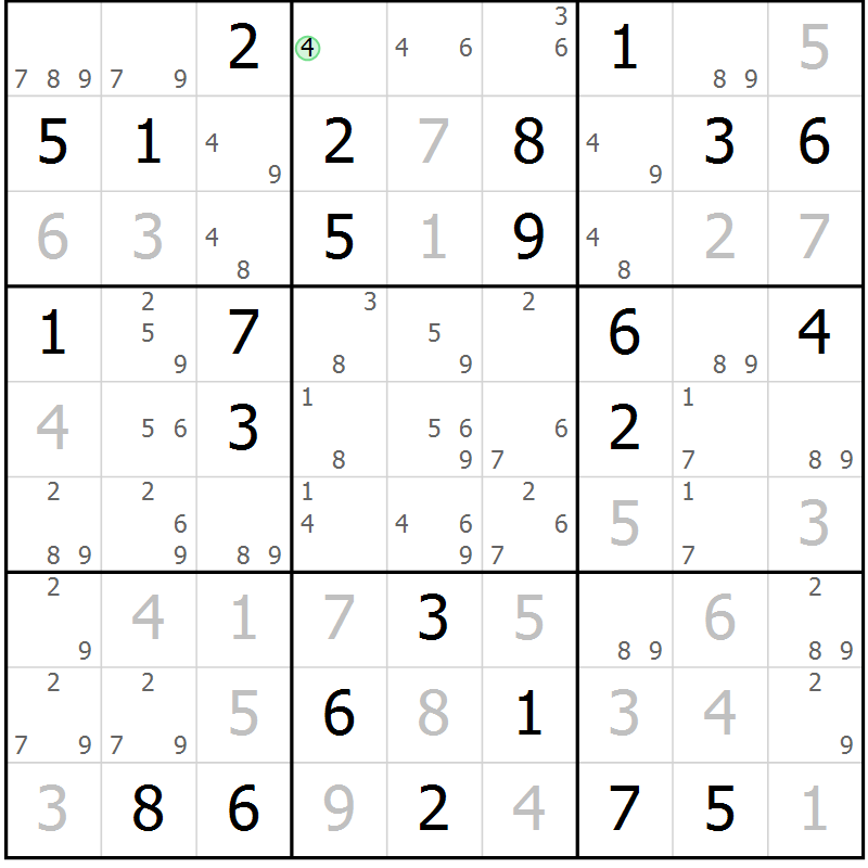 Position des candidats pour la solution de la Gr 83 page 86 du magazine de sudoku Virtuose n° 106