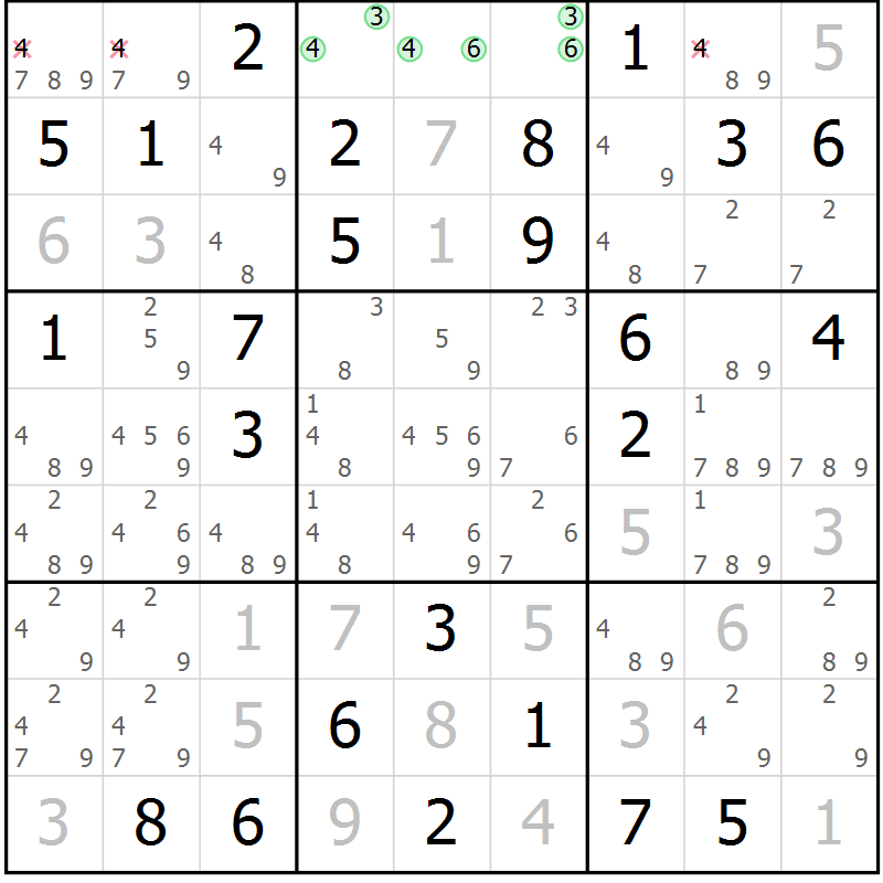 Position des candidats pour la solution de la Gr 83 page 86 du magazine de sudoku Virtuose n° 106