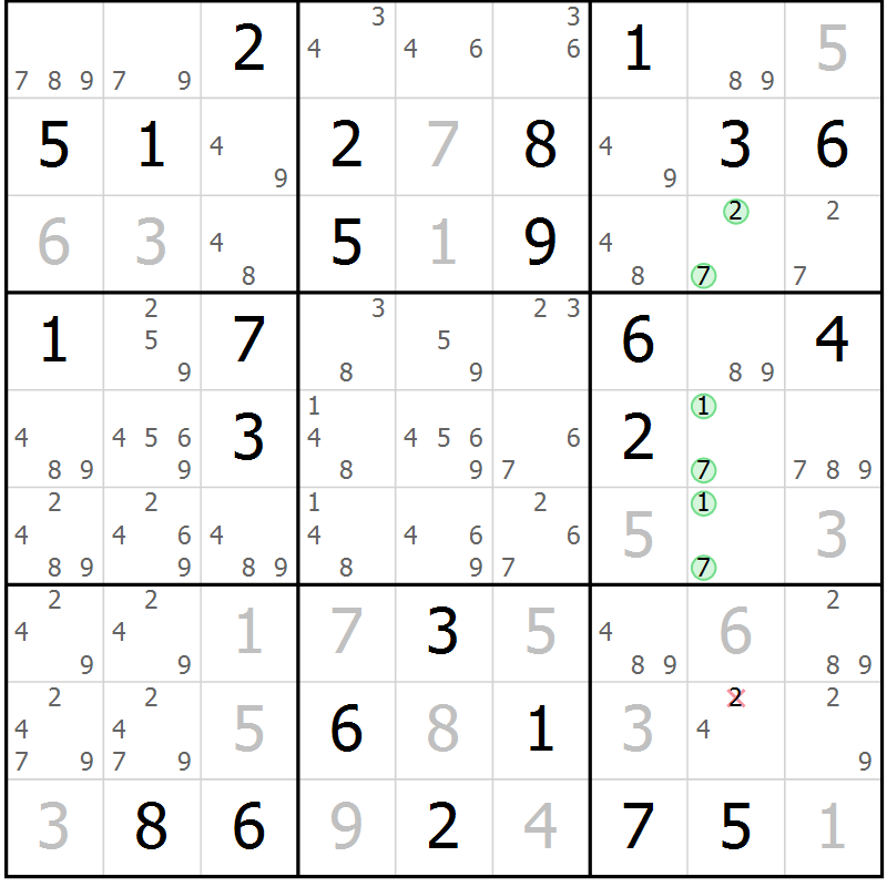 Position des candidats pour la solution de la Gr 83 page 86 du magazine de sudoku Virtuose n° 106