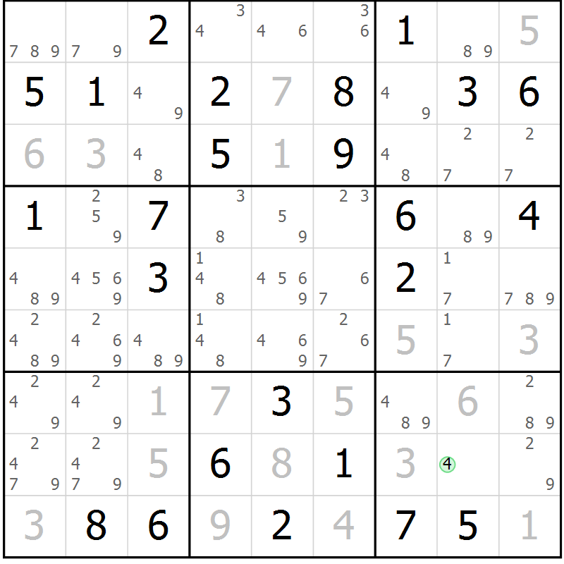 Position des candidats pour la solution de la Gr 83 page 86 du magazine de sudoku Virtuose n° 106