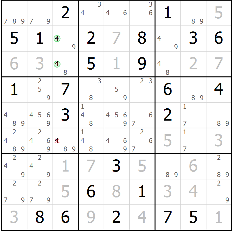 Position des candidats pour la solution de la Gr 83 page 86 du magazine de sudoku Virtuose n° 106