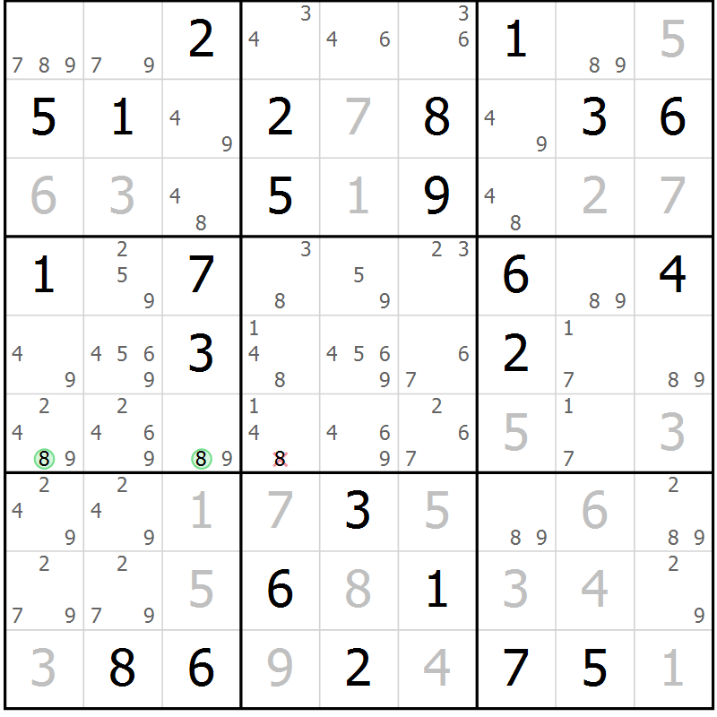 Position des candidats pour la solution de la Gr 83 page 86 du magazine de sudoku Virtuose n° 106