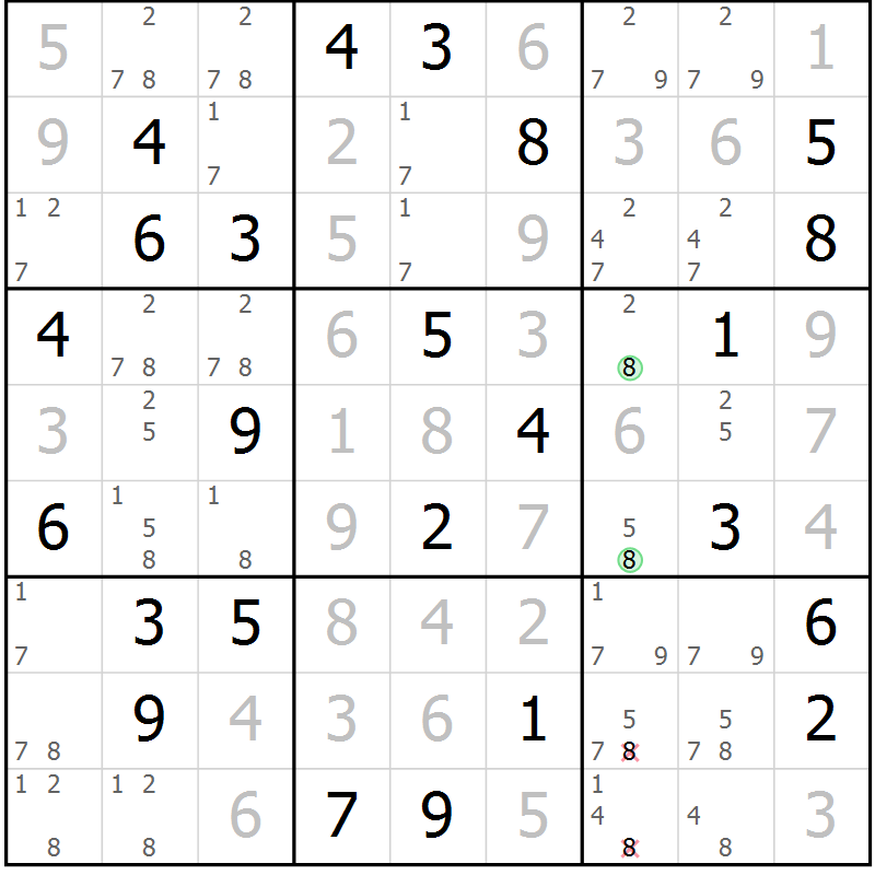Position des candidats pour la solution de la Gr 84 page 87 du magazine de sudoku Virtuose n° 106