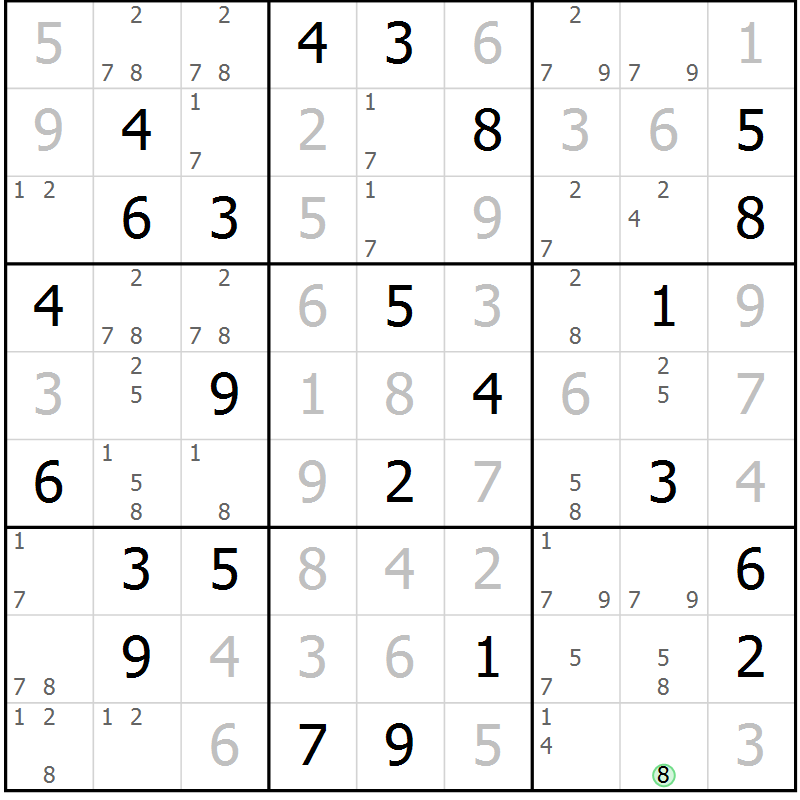 Position des candidats pour la solution de la Gr 84 page 87 du magazine de sudoku Virtuose n° 106