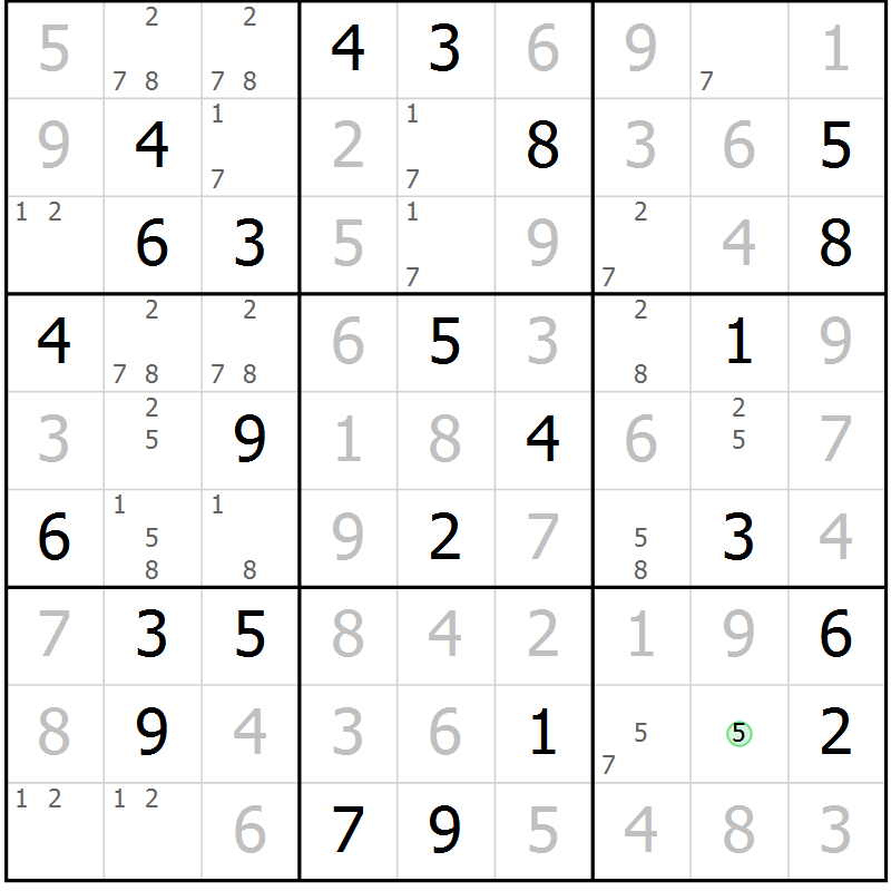 Position des candidats pour la solution de la Gr 84 page 87 du magazine de sudoku Virtuose n° 106