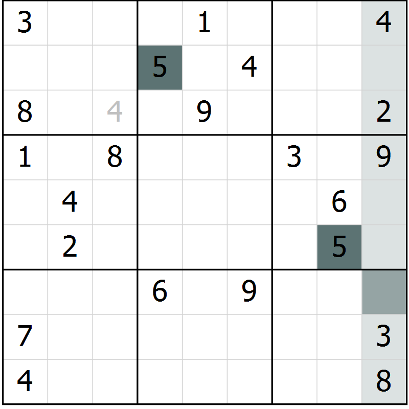 Position des candidats pour la solution de la Gr 9 page 12 du magazine de sudoku Virtuose n° 106