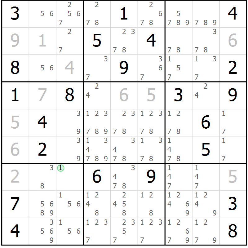 Position des candidats pour la solution de la Gr 9 page 12 du magazine de sudoku Virtuose n° 106