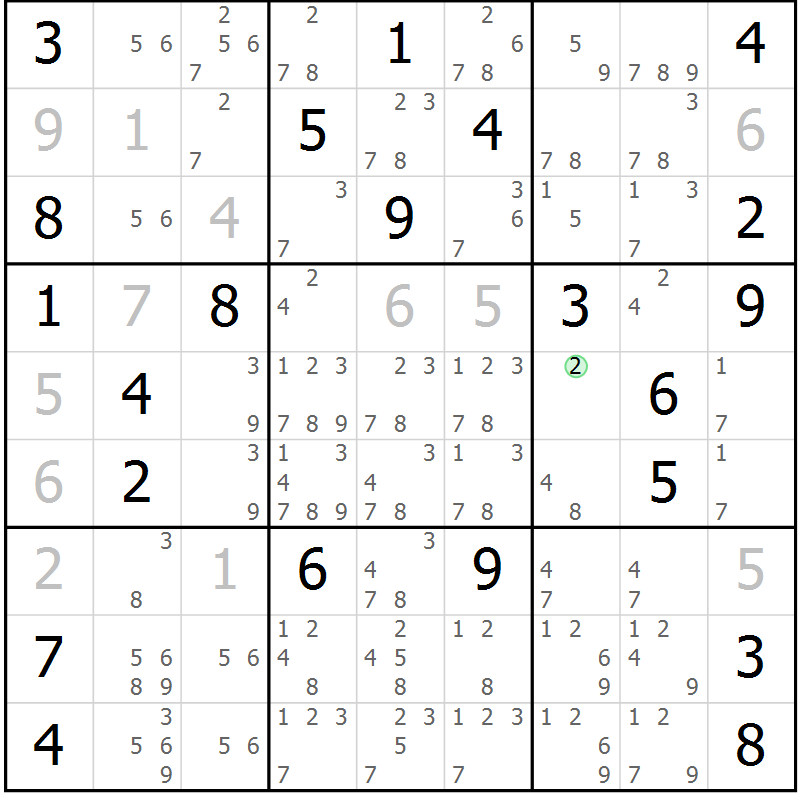 Position des candidats pour la solution de la Gr 9 page 12 du magazine de sudoku Virtuose n° 106