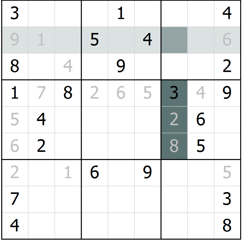 Position des candidats pour la solution de la Gr 9 page 12 du magazine de sudoku Virtuose n° 106