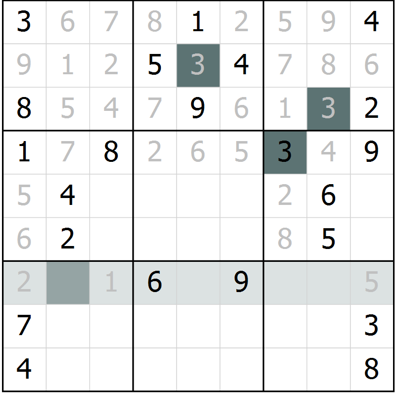 Position des candidats pour la solution de la Gr 9 page 12 du magazine de sudoku Virtuose n° 106