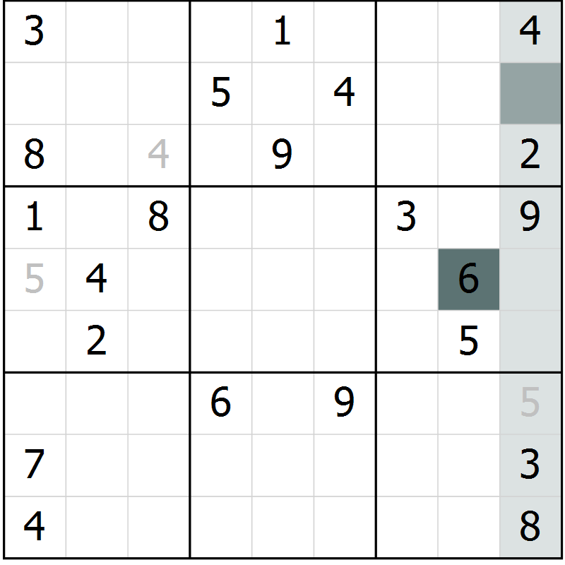 Position des candidats pour la solution de la Gr 9 page 12 du magazine de sudoku Virtuose n° 106