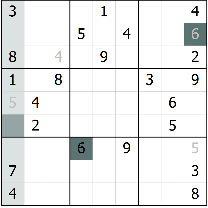 Position des candidats pour la solution de la Gr 9 page 12 du magazine de sudoku Virtuose n° 106
