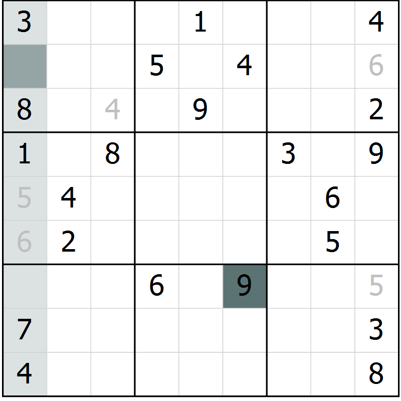 Position des candidats pour la solution de la Gr 9 page 12 du magazine de sudoku Virtuose n° 106